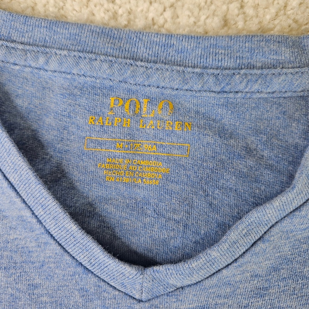 Polo Ralph Lauren Mens Classic V Neck T Shirt Blue Pony Logo Casual Top Size‎ M - Picture 2 of 5